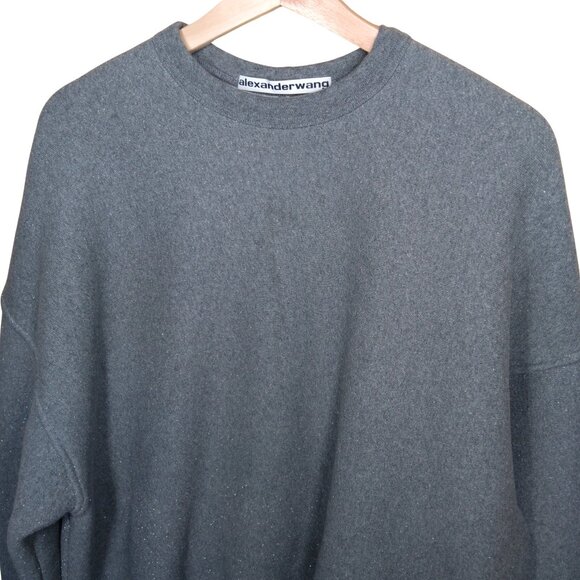 Alexander Wang Glitter Essential Sweatshirt Dense Fleece Oversize Star Patch XS - Picture 2 of 8